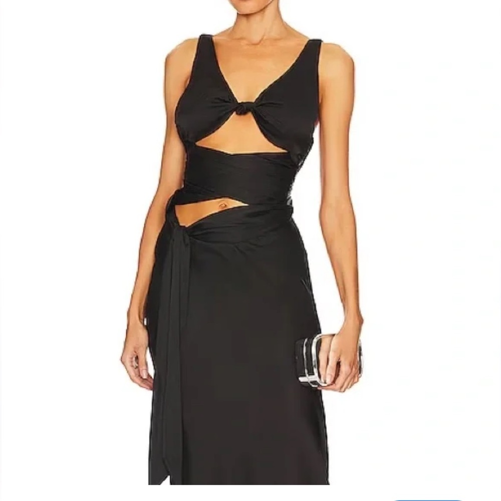$315 Danielle Guizio NY Black Sainte Cut-out Ruched Maxi Dress Size Medium - Picture 2 of 10